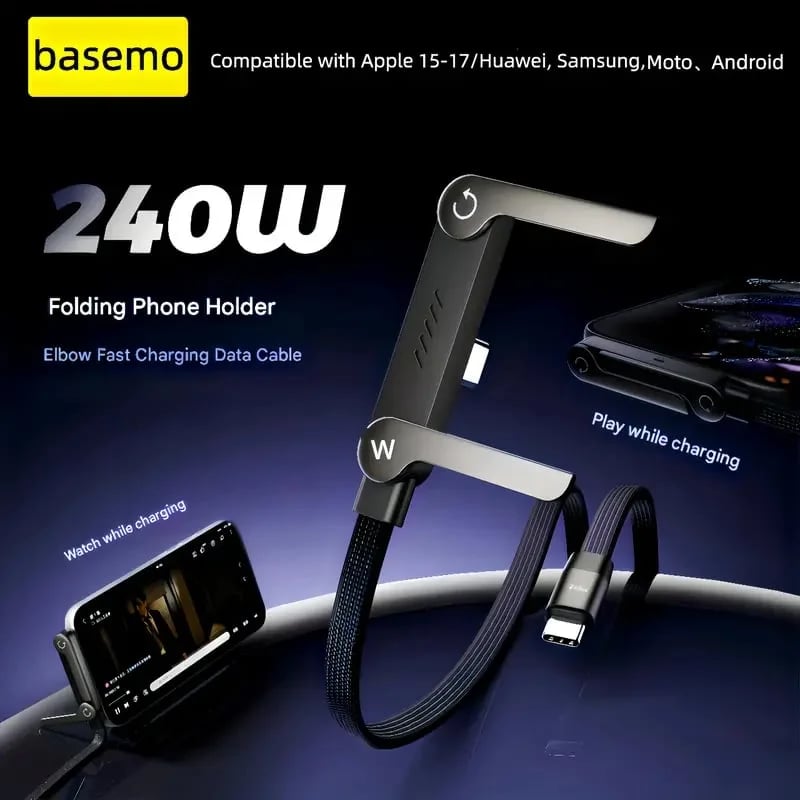 ⚡🔥 2-in-1 Invisible Holder Charger Cable - 240W Fast Charging Cord with Built-In Phone Stand