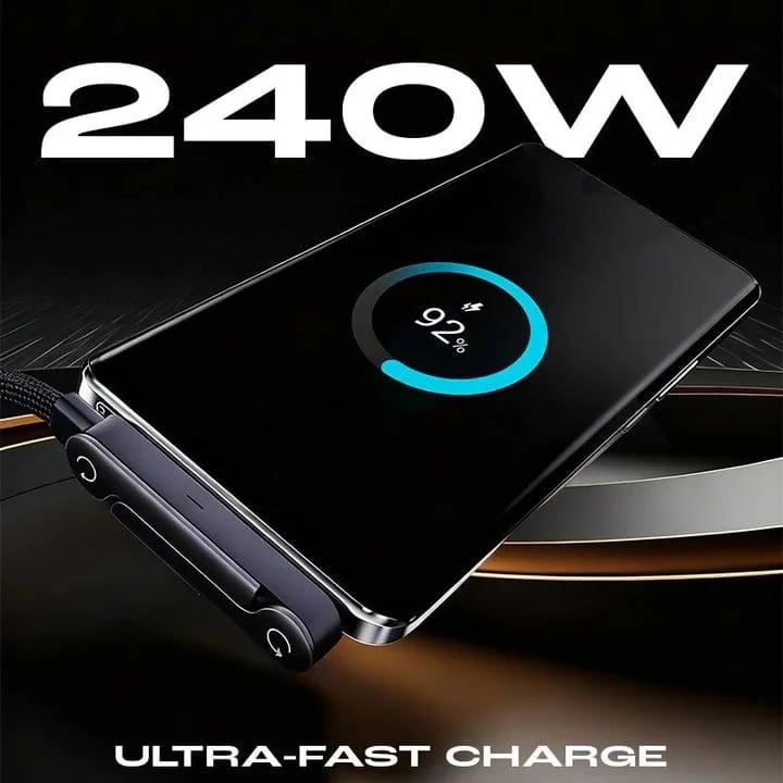 ⚡🔥 2-in-1 Invisible Holder Charger Cable - 240W Fast Charging Cord with Built-In Phone Stand